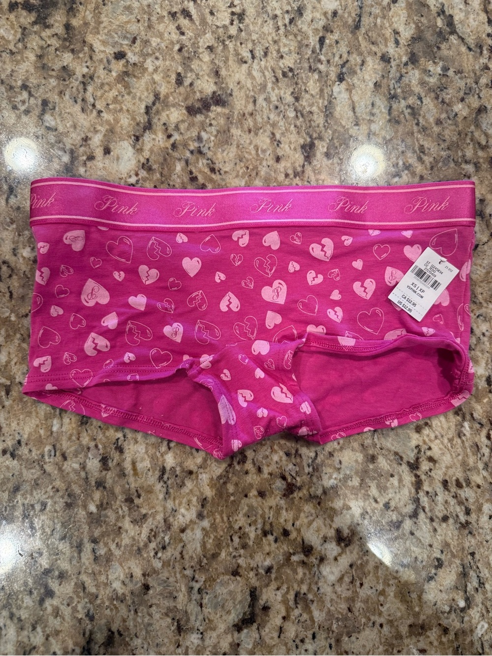 PINK Victoria's Secret Hot Pink Heart Print Boyshorts